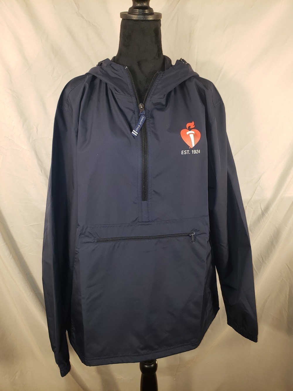 Charles River Navy Hooded Half-Zip Pullover w/American Heart Association Logo M